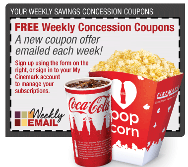 Free Weekly Concessions Coupons - Cinemark