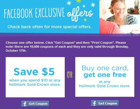 Hallmark Coupons – BOGO and $5 off $10 - Facebook