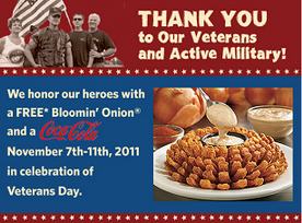 Free Bloomin' Onion & Coke for Veterans 11/7-11/11 at OutBack