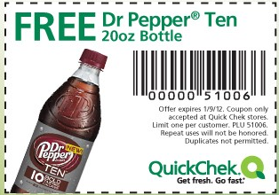 Free 20 oz Dr. Pepper 10 at Quick Chek