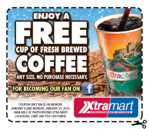 Free Cup of Fresh Brewed Coffee at Xtra Mart (Today Only)