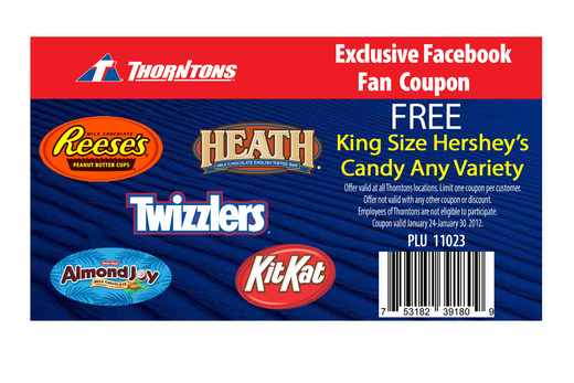 Free King Size Hershey's Candy at Thorntons