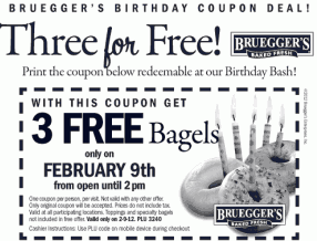 Reminder: 3 Free Bagels at Bruegger's on 2/9