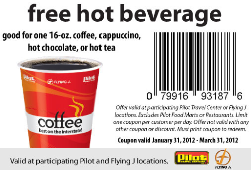 Free Hot Beverage at Pilot and Flying J locations (Facebook)