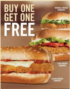 Buy 1, Get 1 Free Chicken Sandwich at Burger King
