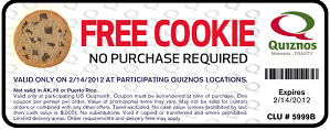 Free Cookie at Quiznos on Valentine's Day