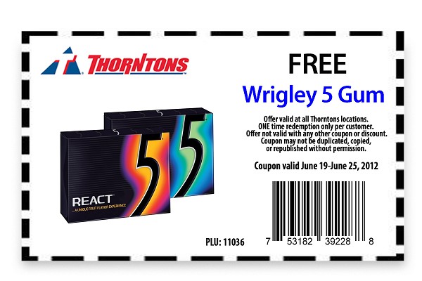 Free Wrigly 5 Gum at Thorntons