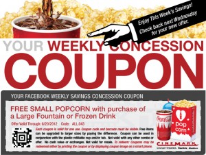 Free Small Popcorn With Drink Purchase at Cinemark Theatres