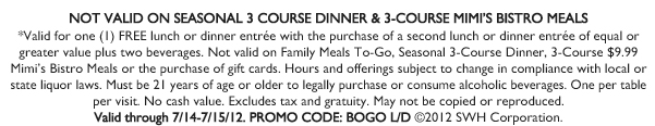 DEAL: BOGO Free Lunch or Dinner Coupon: Mimi’s Cafe (Today Only)