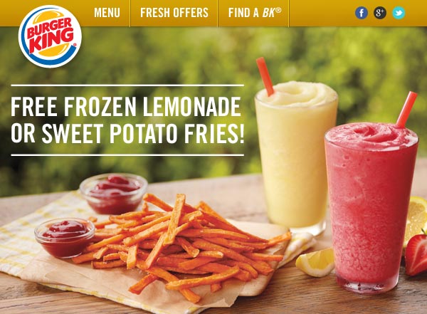  Free Frozen Lemonade or Sweet Potato Fries at Burger King in Houston TX