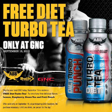 Free Turbo Tea at GNC Stores on September 15th