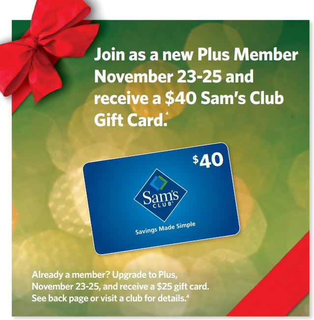 Free $40 Gift Card For Joining Sam's Club (11/23-11/25)