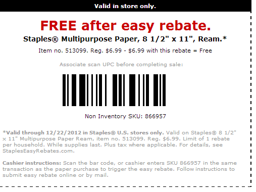 Free Copy Paper at Staples