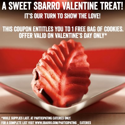 Free Sbarro Valentine Treat: Bag Of Cookies 2/14