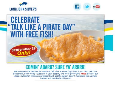 Free Piece of Classic Whitefish at Long John Silver's 9/19