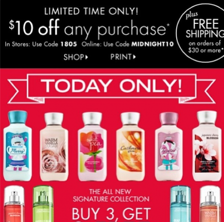 $10 Off at Bath & Body Works 11/9