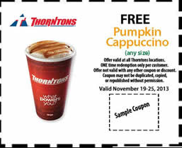 Free Pumpkin Cappuccino at Thorntons Store