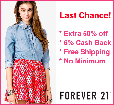 Forever21: Cyber Monday Sale (Last Chance) + 6% Cashback