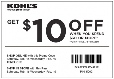 Kohl's $10 off $30 Coupon
