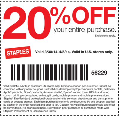 *HOT* 20% Off Staples Coupon