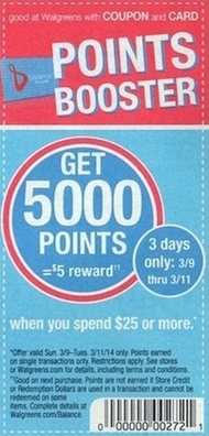 Spend $25 Earn 5000 Points At Walgreens (3/9-3/11)