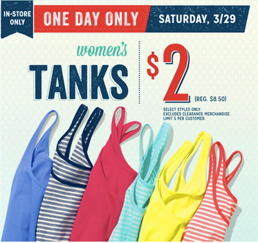 $2 Women's Tanks at Old Navy - 3/29 Only