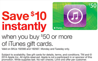 $10 off $50 iTunes Gift Card at Staples (4/21 & 4/22 Only)