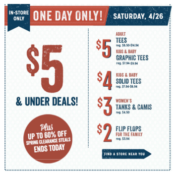 $5 & Under Deals at Old Navy (Today Only - 4/26 In Store)