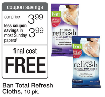 Free Ban Total Refresh Cloths at Walgreens