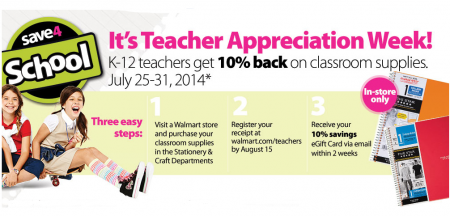 Teach Appreciation Week at Walmart (7/25-7/31)