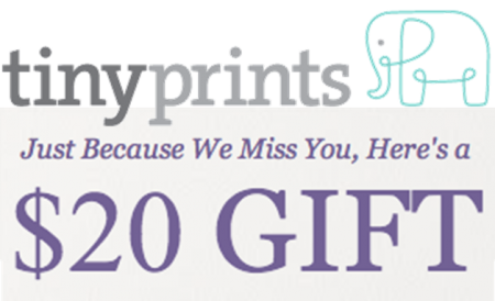 Possible $20 Off $20 Purchase from Tiny Prints
