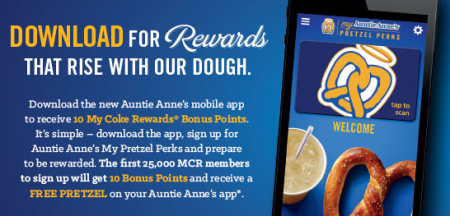 Free Auntie Anne’s Pretzel + 10 My Coke Rewards Bonus Points 
