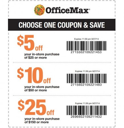 $5 off $25, $10 off $50, or $25 off $150 at OfficeMax