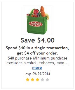 $4 Off $40 Purchase Ralphs Coupon