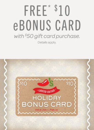 Free Chili's $10 Gift Card (With $50 Gift Card Purchase)