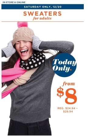 $8 (Reg $30) Adult Sweaters at Old Navy (Today Only) 