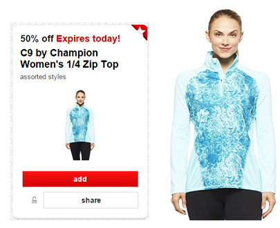 *HOT* 50% C9 by Champion Womens Zip Top Cartwheel (Today Only)