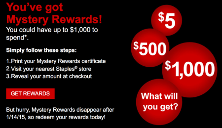 Up to $1,000 in Staples Mystery Rewards (Check Your Email!)