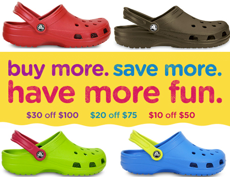 Up to $30 off $100 Purchase at Crocs