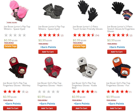 $0.99 (Reg $4) Kids Mittens & Gloves + Free Store Pickup