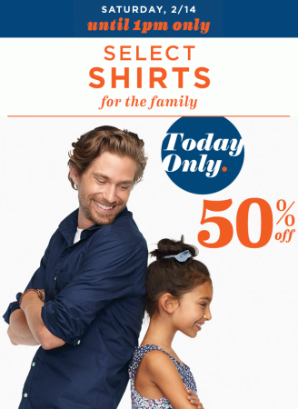 *HOT* 50% Off Select Shirts at Old Navy (Today 2/14 till 1pm Only)