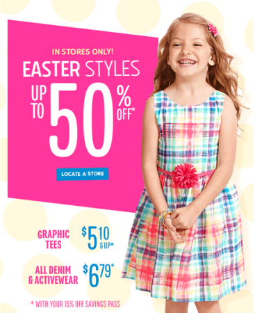 50% Off Easter Styles + Extra 15% Off at The Children’s Place