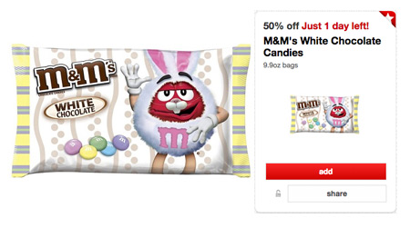 *HOT* 50% off M&M's White Chocolate Candies Cartwheel + $0.20 M&M's at Target