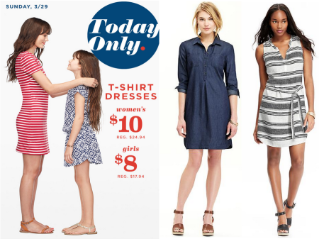 $10 (Reg $25) Women's & Girls' T-Shirt Dresses at Old Navy (Today Only!)