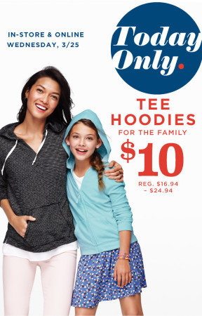 $10 (Reg $25) Tee Hoodies For the Family at Old Navy (Today Only) 