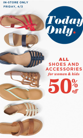 50% Off All Women’s & Kids Shoes & Accessories at Old Navy (Today Only)