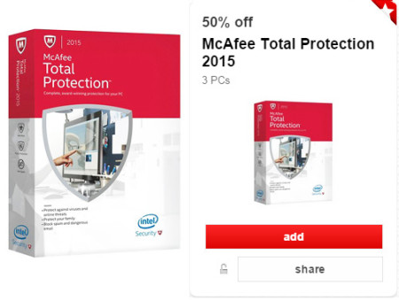 *New* 50% Off McAfee 2016 Total Protection Cartwheel Offer