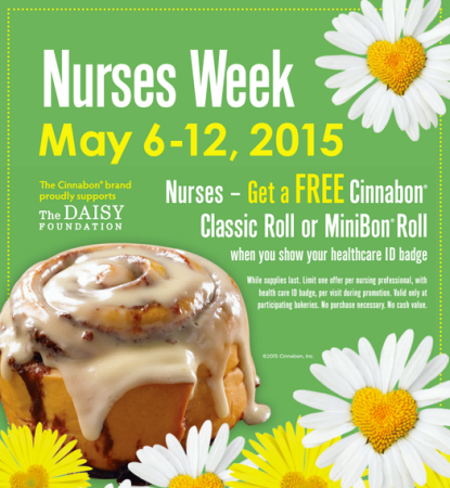Free Cinnabon Classic Roll or MiniBon Roll for Nurses 