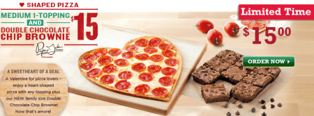 Medium Heart Shaped Pizza and Brownies for $15 at Papa John's