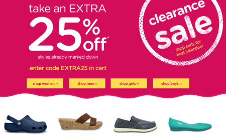 *HOT* Extra 25% Off Site Wide at Crocs